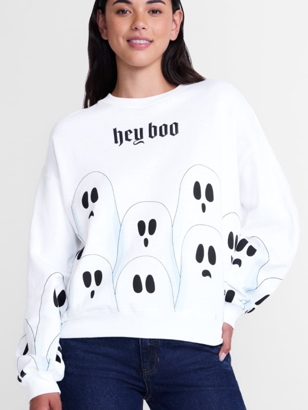 Hey Boo Women’s White Long Sleeve Graphic Sweatshirt Size XXL NWT